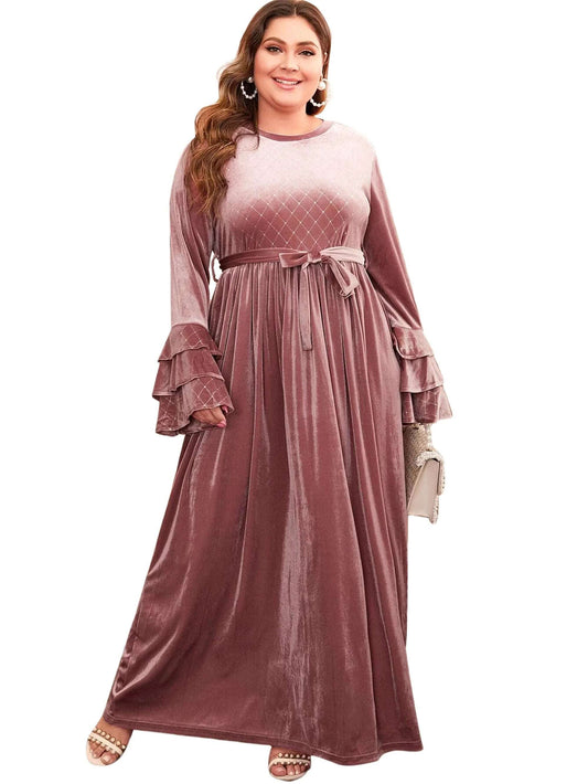 Plus Size Women's Velvet Clothing Winter Bronzing Flare Sleeve Gold Casual Dres image 0