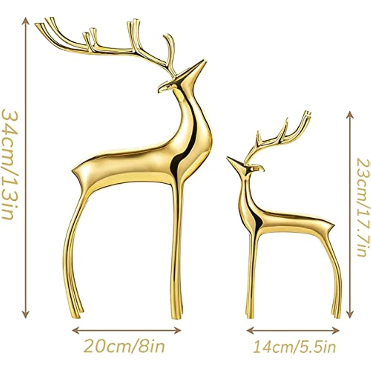 2 Pieces of Brass Reindeer Sculpture, Gold Animal Statue, Pure Copper Handicraf image 3