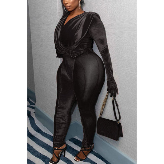 Plus Size See Through Net Velvet  Jumpsuits (No Gloves) image 0