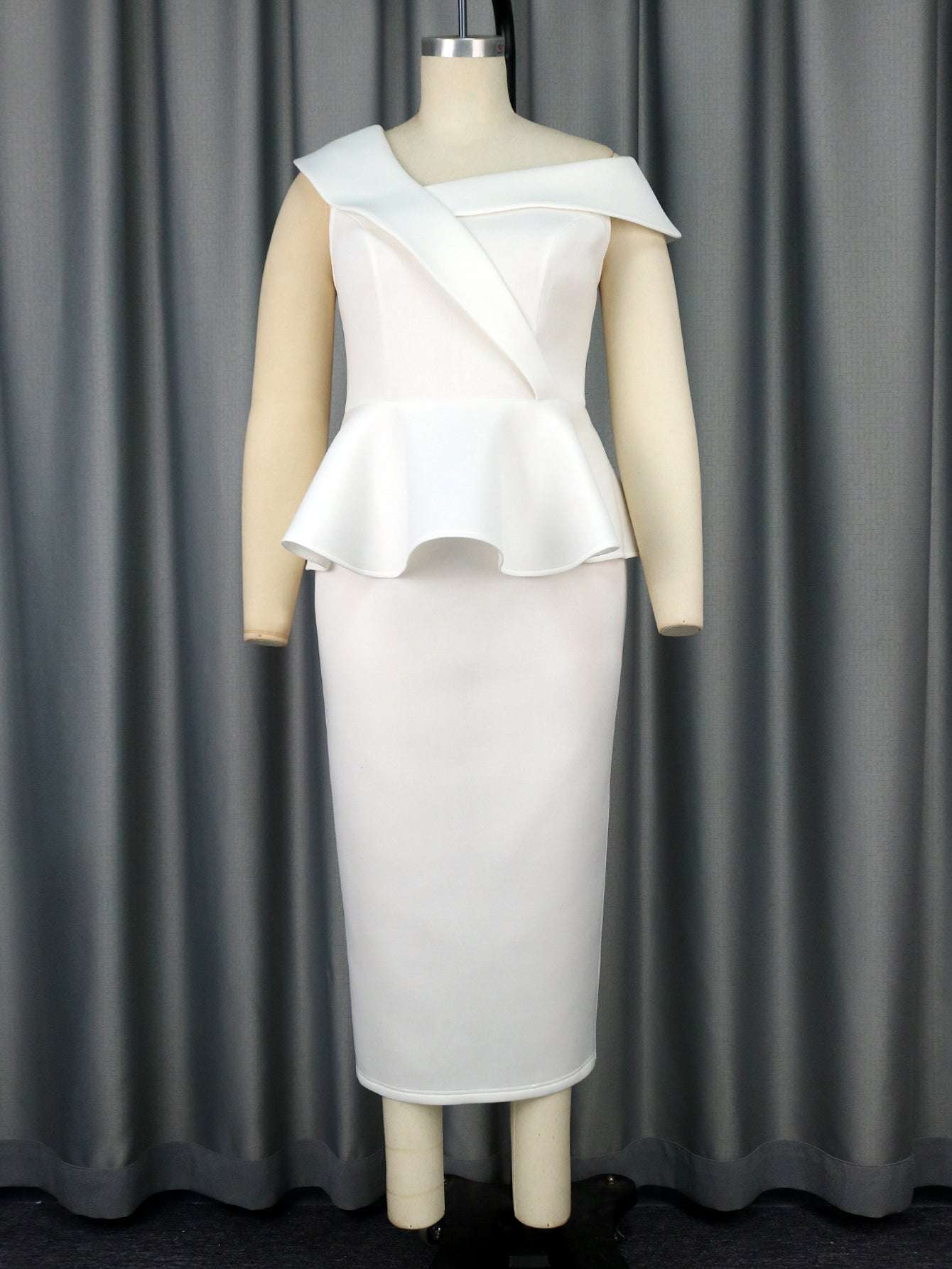 Women Party Dress White Peplum Ruffles Bodycon Elegant Off Shoulder Gowns Femal image 2