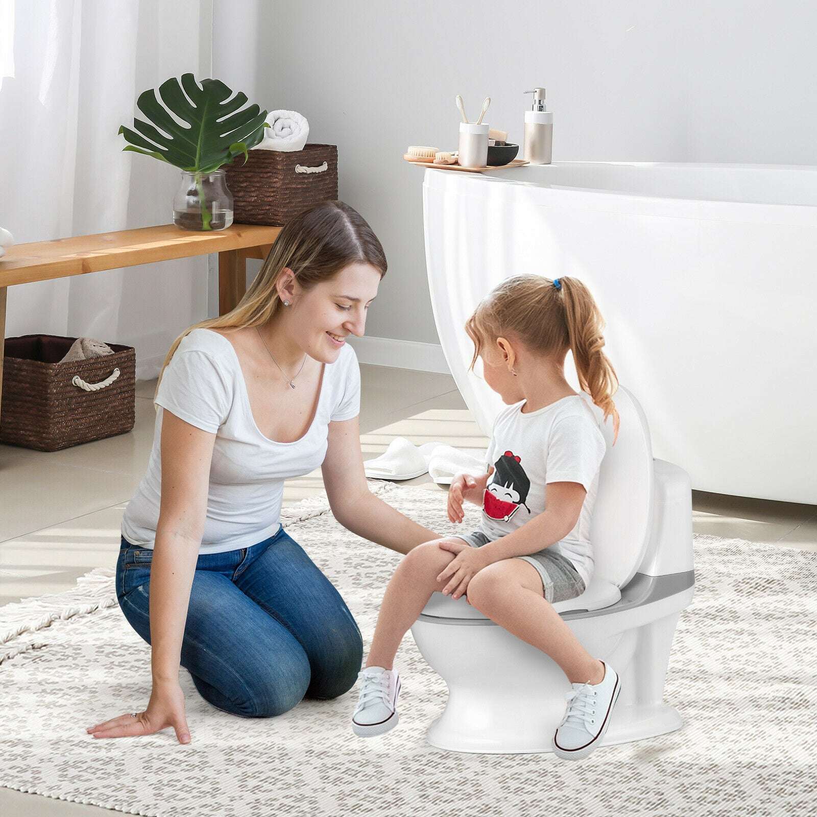 Babyjoy Kids Realistic Potty Training Transition Toilet w/ Sound Lighting Gray/ image 8