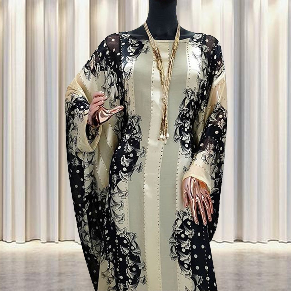 Set Gaun Muslim Gambar Ombak Gaun Jubah Pesta Wanita Pakaian Eropa Pakaian Amer image 0