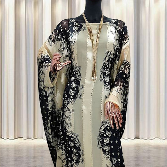 Set Gaun Muslim Gambar Ombak Gaun Jubah Pesta Wanita Pakaian Eropa Pakaian Amer image 0