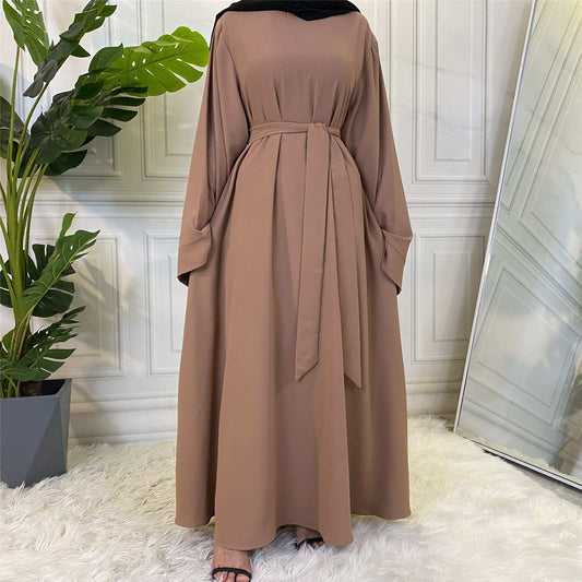 Muslim Fashion Hijab Dubai Abaya Long Dresses Women With Sashes Islam Clothing image 0