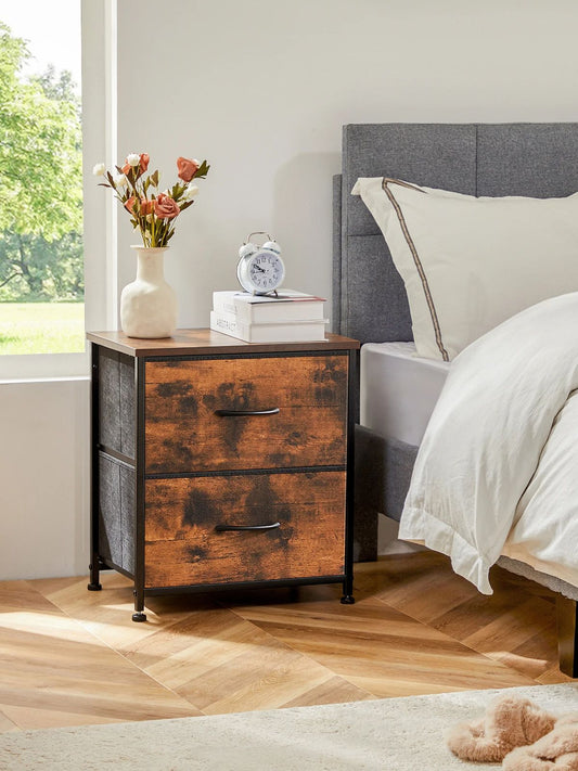 JHK Nightstand For Bedroom With 2 Fabric Drawers Bedside Sofa Table With Storag image 0