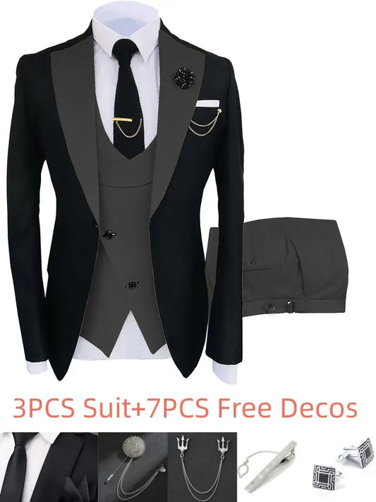 New Men's Suits 3 Pieces Groom Bestman Slim Fit Wedding Prom Party Tuxedo Elega image 0