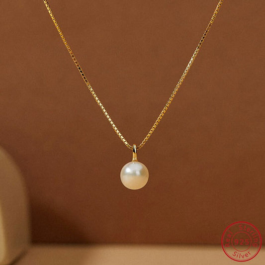 925 Sterling Silver Light Luxury 18k Gold Plating Shell Imitation Pearl Pendant image 0