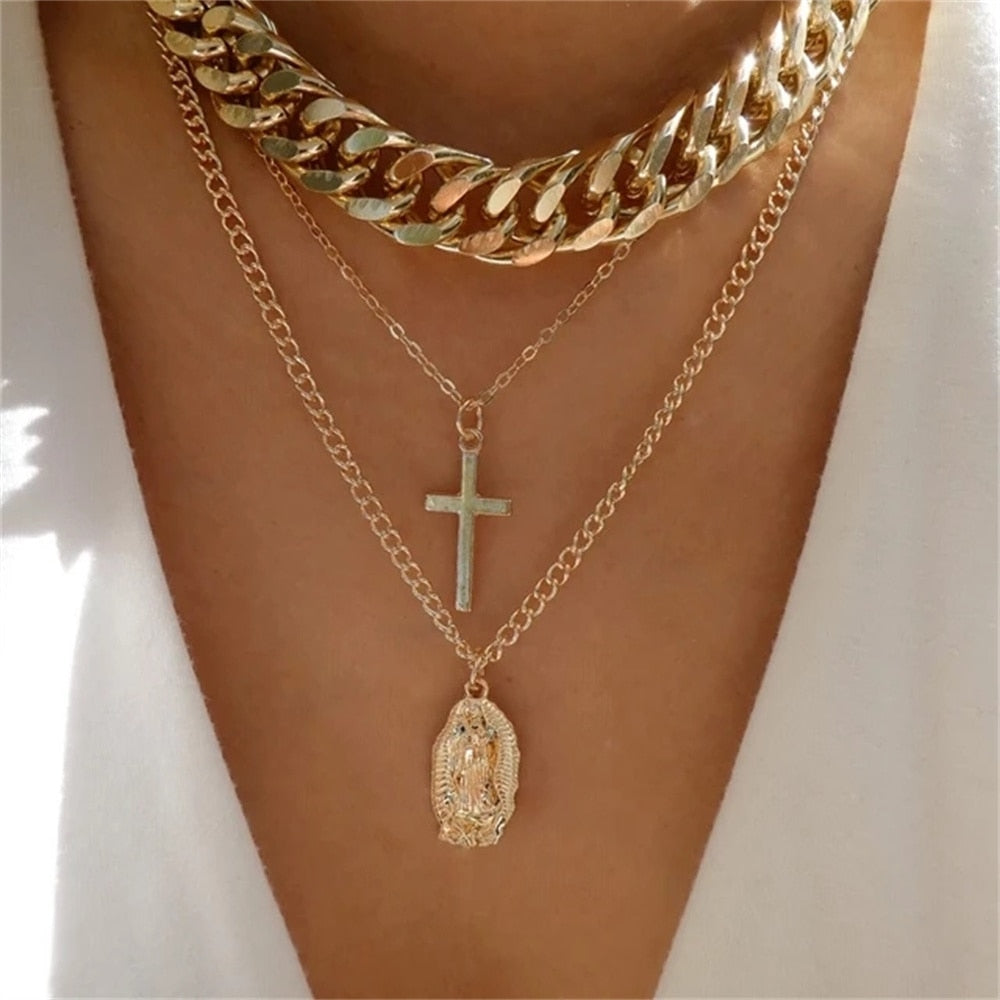 Bls-miracle Fashion Gold Color Heart-Shaped Necklace For Women Trendy Multi-Lay image 31