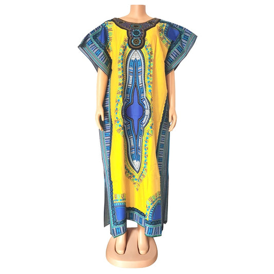 Cotton African Dresses for Women Orange Dashiki Printed Embroidery Batwing Slee image 0