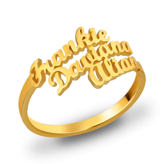 Three Names Personalized Custom Ring Gold Plated Women Gift image 0