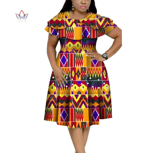New Bazin Riche African Ruffles Collar Dresses for Women Dashiki Print Pearls D image 0
