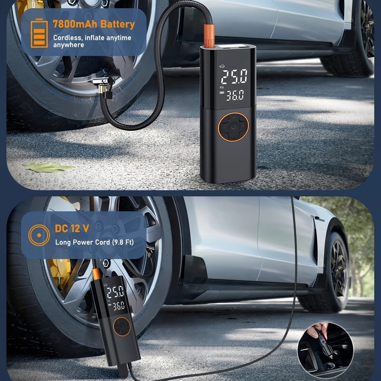 Tire Inflator Portable Air Compressor, 2X Fast Cordless Air Pump 7800mAh Batter image 5