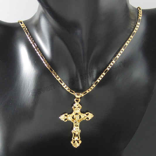 GOLD COLOR JESUS CROSS PENDANT Christ Redeemer christian catholic 18INCH or 24I image 0