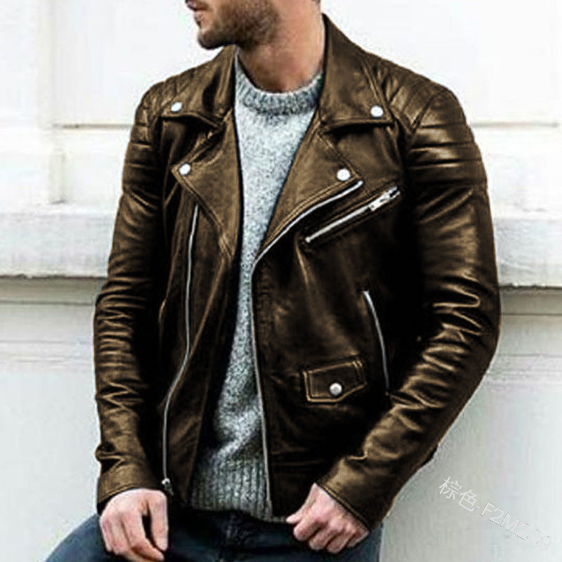 Spring Autumn New Fashion Men's Casual Trendy Loose Leather Jacket Coat America image 3