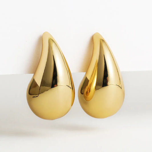 Vintage Gold Plated Chunky Dome Drop Earrings for Women Glossy Stainless Steel image 0