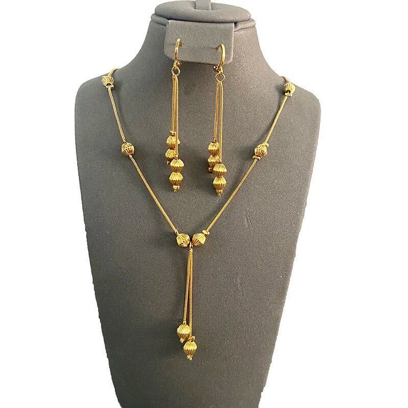 Fashion Charms Ball Sets Gold Color,Small Beads Dubai Necklace Earrings for Wom image 6