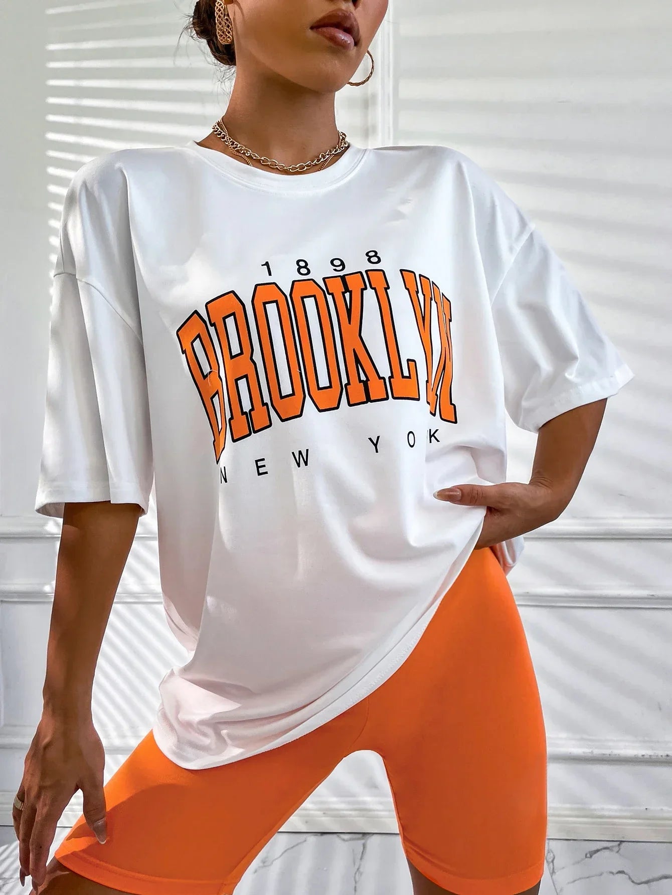Women T Shirt 1898 Brooklyn York Letter Print Tops Tee Black T-shirt Female Sum image 5