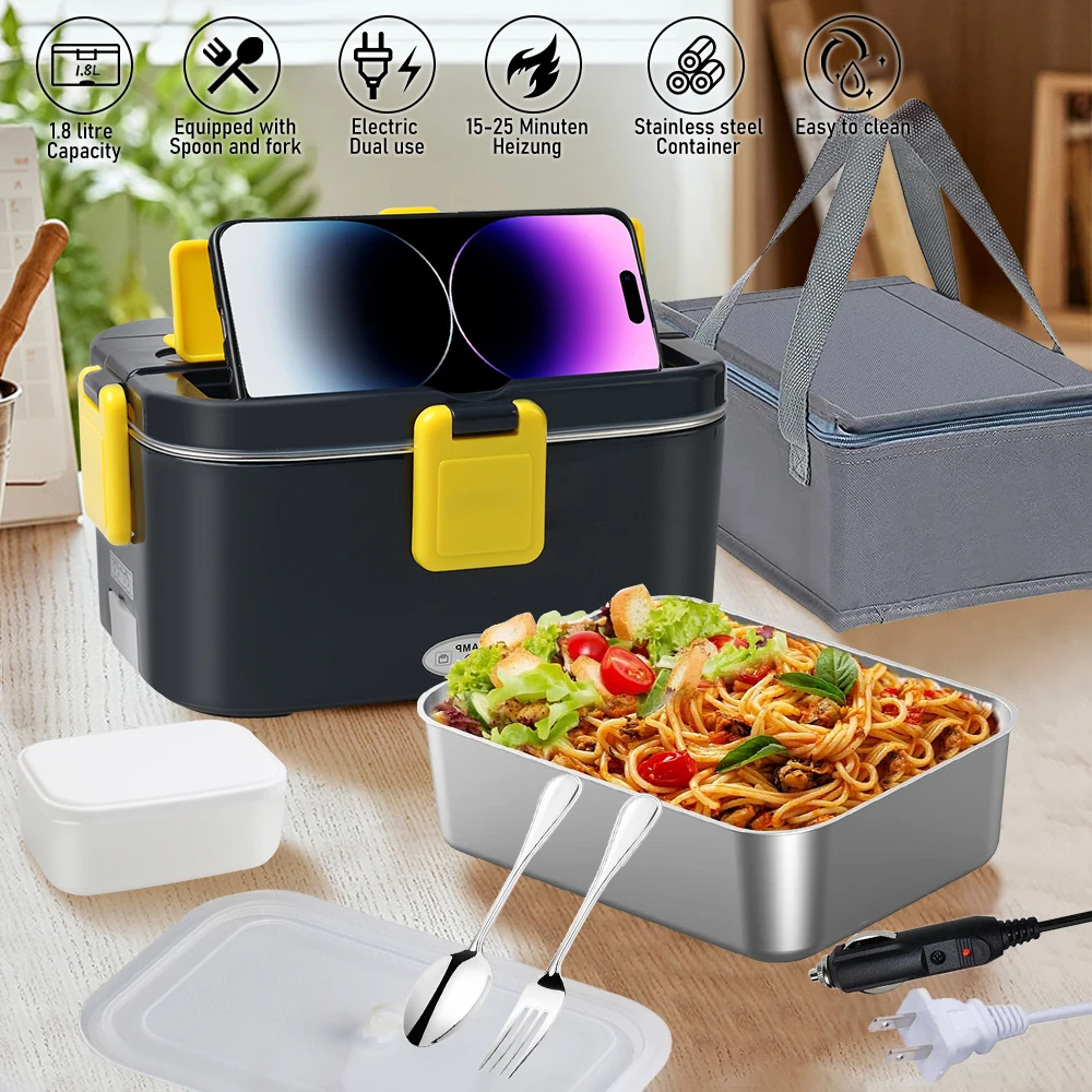 80W 4in1 Electric Lunch Box 1.8L Large Capacity Stainless Steel Student Lunch B image 2
