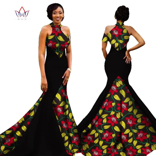 African Dresses for Women 2023 Fashion Wax Print Sleeveless Floor Length Weddin image 0