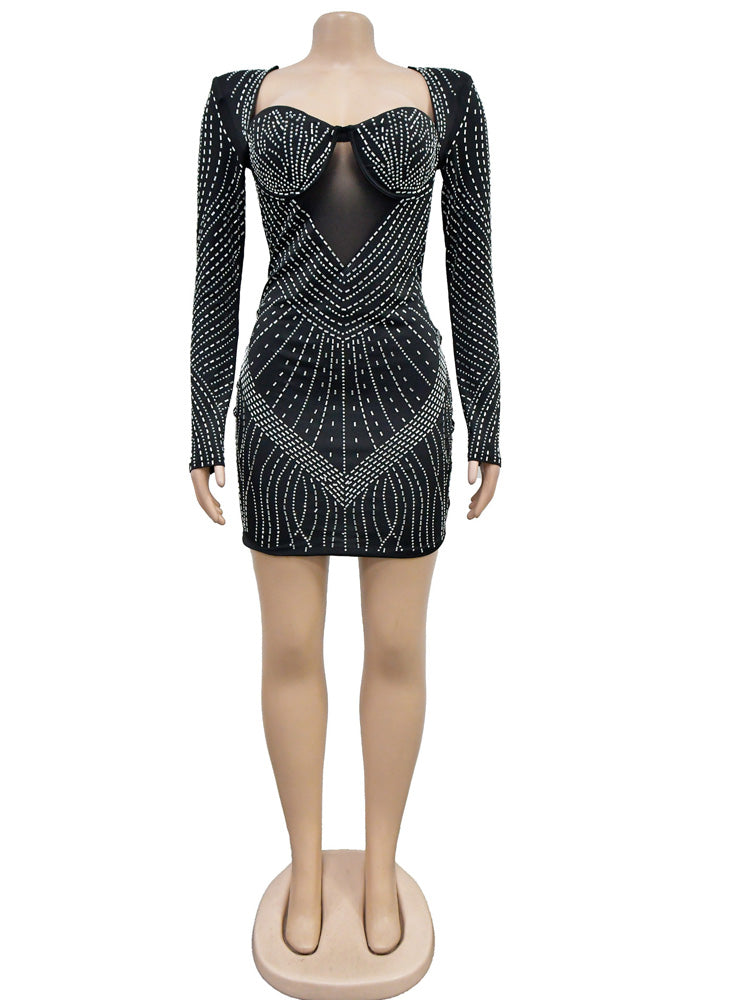 Beyprern Beautiful Black Rhinestone Padded Mini Dress Your Distraction Diamonds image 5