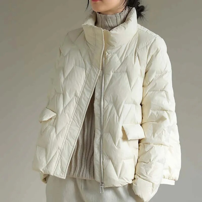 2023 New Modern Down Jacket Women Winter Stand Collar Feather Puffer Coat 90% W image 0