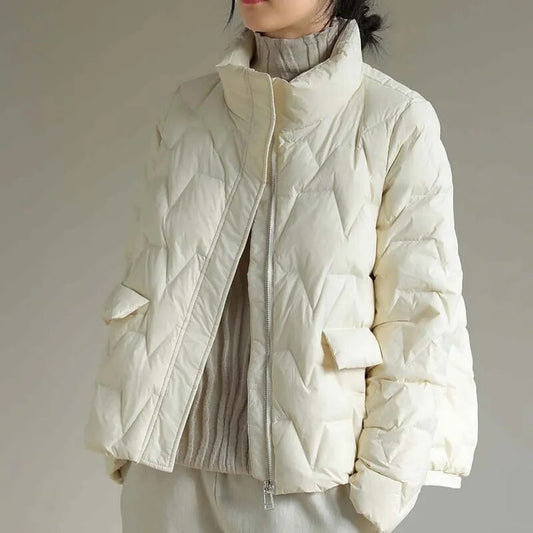 2023 New Modern Down Jacket Women Winter Stand Collar Feather Puffer Coat 90% W image 0
