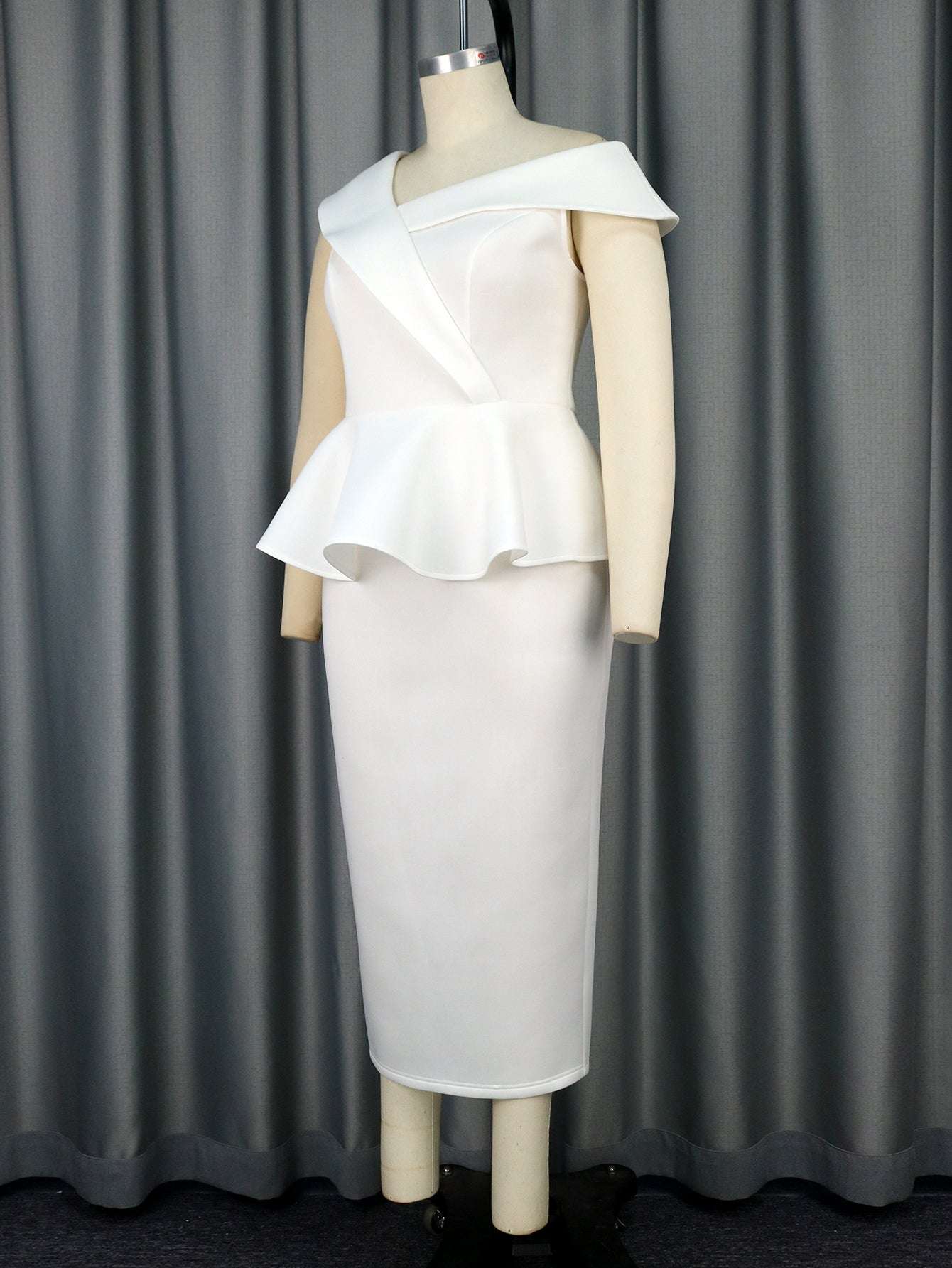 Women Party Dress White Peplum Ruffles Bodycon Elegant Off Shoulder Gowns Femal image 3