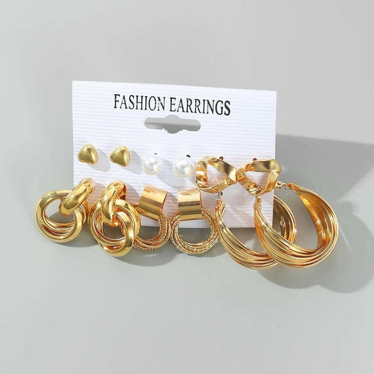 IPARAM Fashion Exaggerated Gold Color Metal Pearl Earrings for Women Geometric  image 0