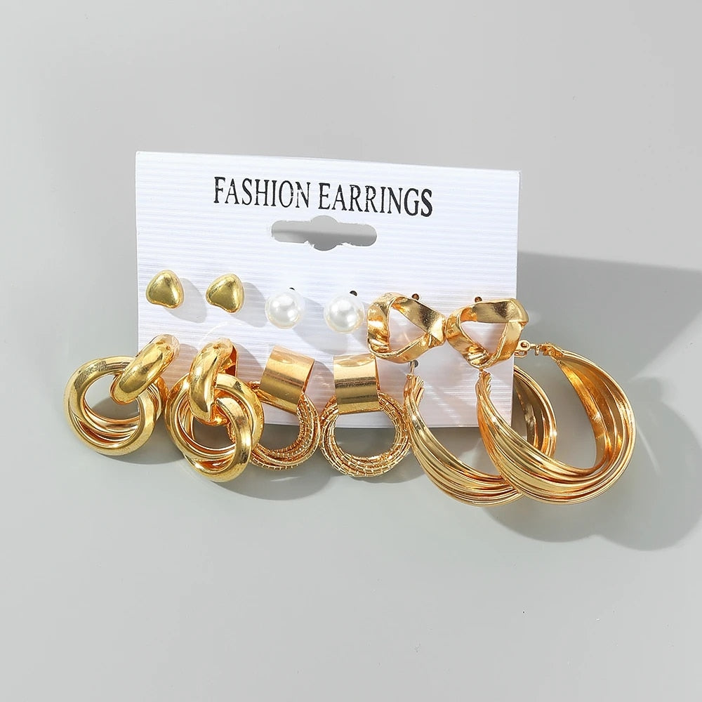 IPARAM Fashion Exaggerated Gold Color Metal Pearl Earrings for Women Geometric  image 0