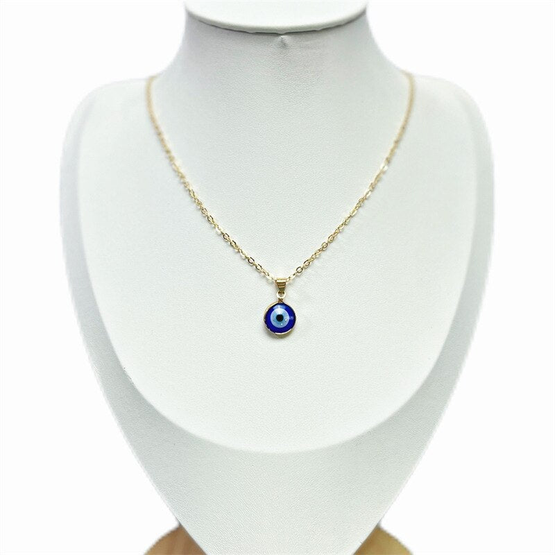 New Simple Turkish Evil Eye Pendant Necklace For Women Gold Color Clavicle Chai image 8