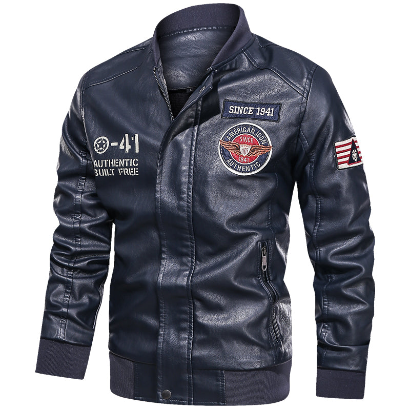 Spring and Autumn Men's Motorcycle Suit Leather jacket Color blocking American  image 0