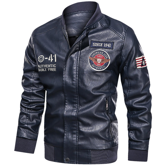 Spring and Autumn Men's Motorcycle Suit Leather jacket Color blocking American  image 0
