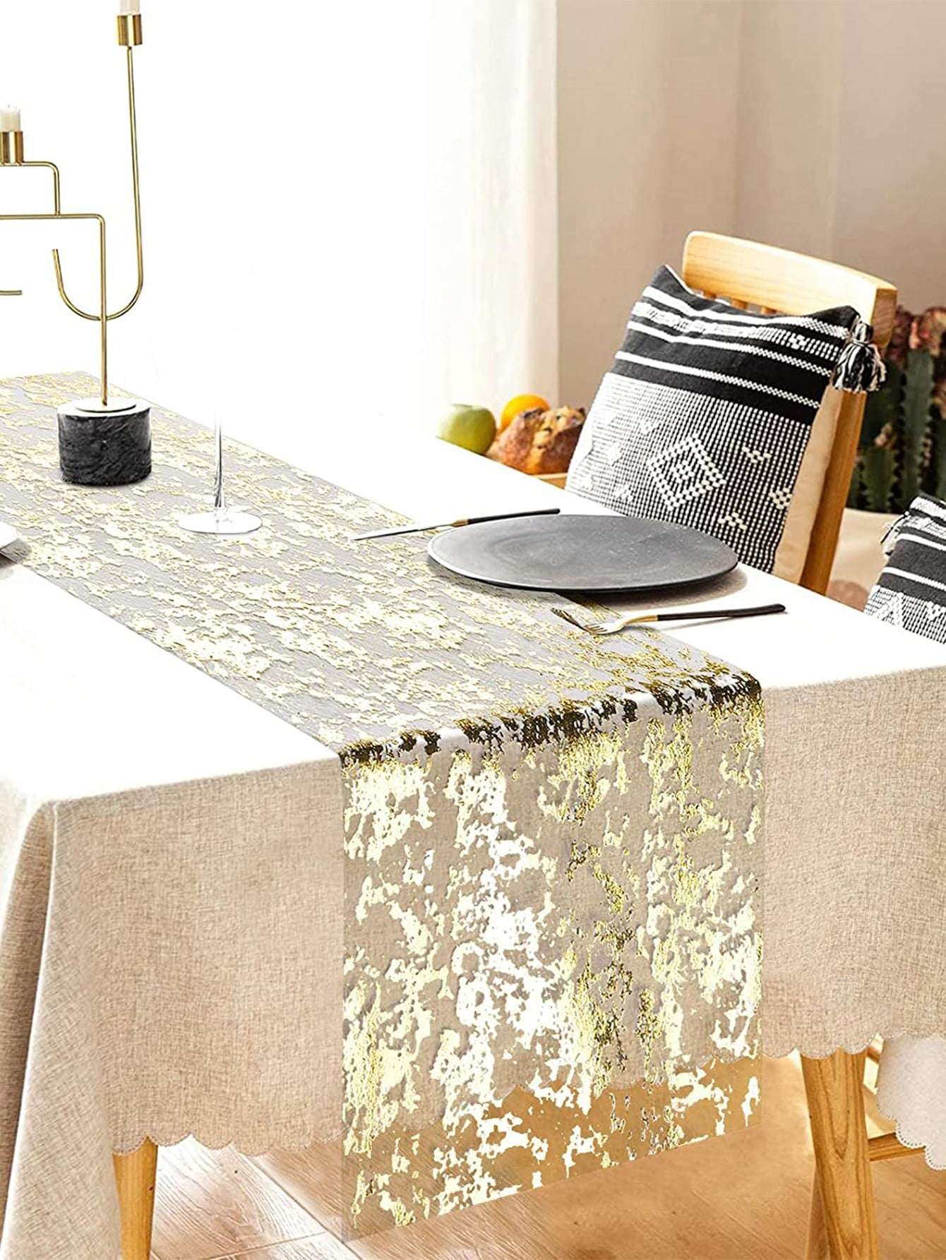 1pc Table Decorations For Party, Golden Table Runner, Sequin Glitter Foil Metal image 10