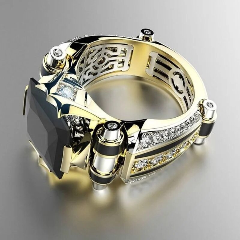 Luxury Mens Jewellery Rings for Men Gothic Stainless Steel Ring Gold Color Squa image 6
