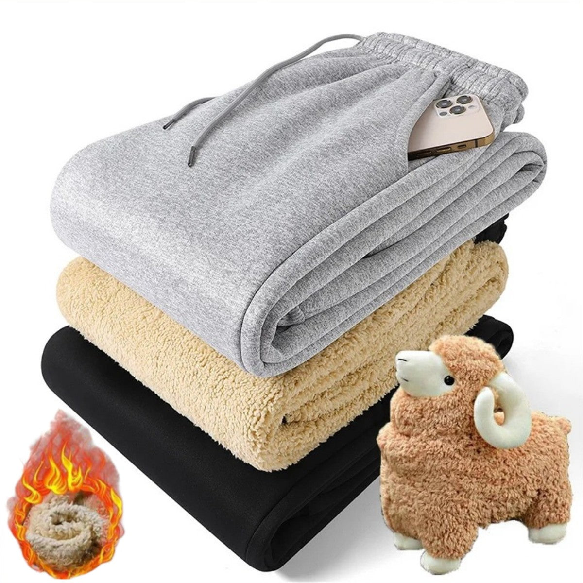Winter Fleece Pants Thick Warm Thermal Trousers Men Fitness Drawstring Pants Jo image 4