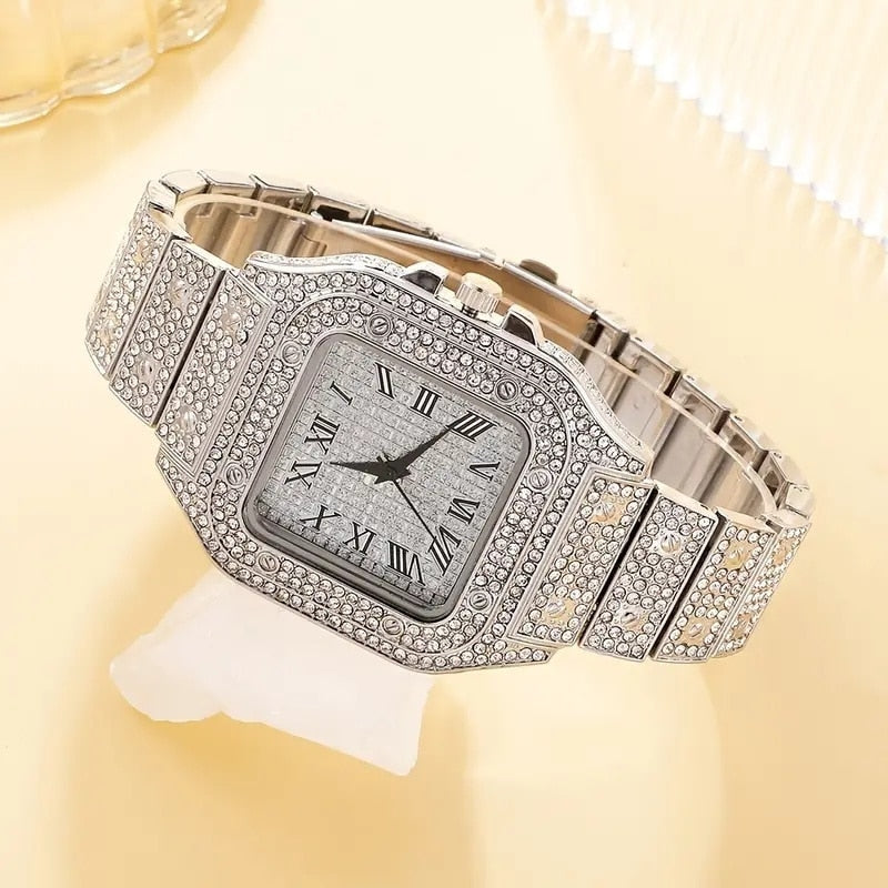2Pcs Set Diamond Women Watches Gold Watch Ladies Wrist Watches Luxury Brand Rhi image 5