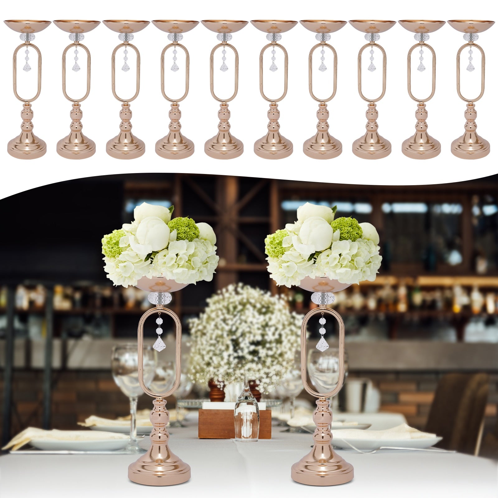 10 Pcs Gold Vases for Centerpieces, Candle Stand for Living Room 17.5in Tall , image 6