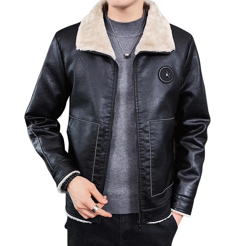 Winter Bomber Jackets Leather and Fur collar Jackets And Coats male New Fashion image 4