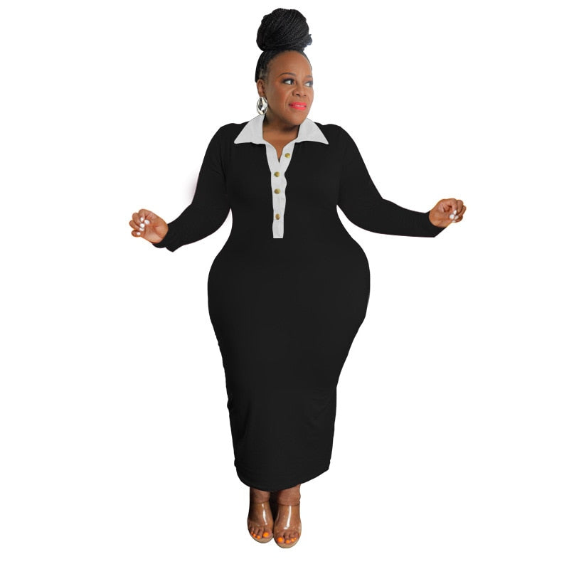 Patchwork Plus Size Dresses African Casual Women's Long Sleeve Bodycon Clubwear  image 2