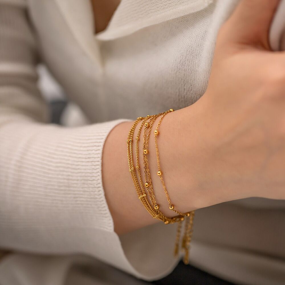 Simple 18K Gold Plated Stainless Steel Braided Chain Bracelet Set for Women Wat image 4