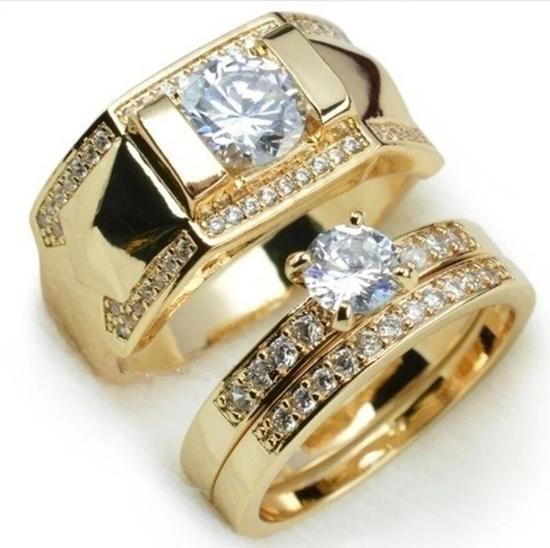 1pcs Luxury Women Ring Metal Carving Gold Color Inlaid Zircon Stones Couple Rin image 3