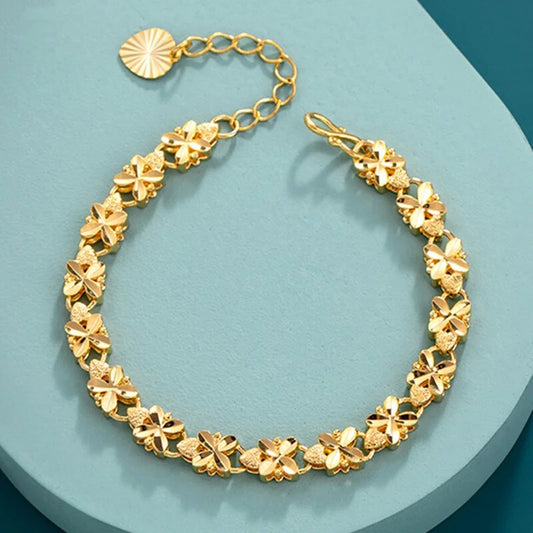 Fashion Lucky 24K Gold Color Bracelet 6mm Four-leaf clover gold bracelet, Suita image 0