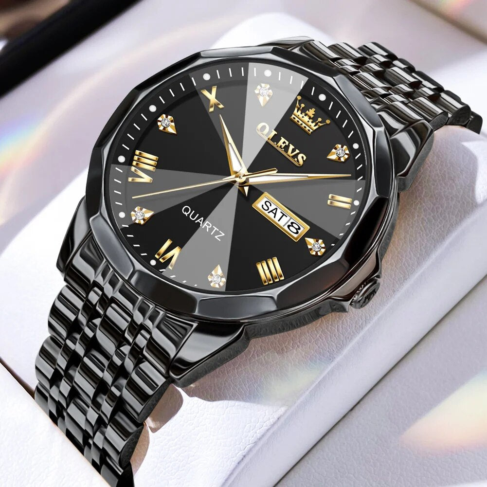 TAXAU New Watch For Men Rhombus Original Quartz Waterproof Wristwatch Gold Stai image 4