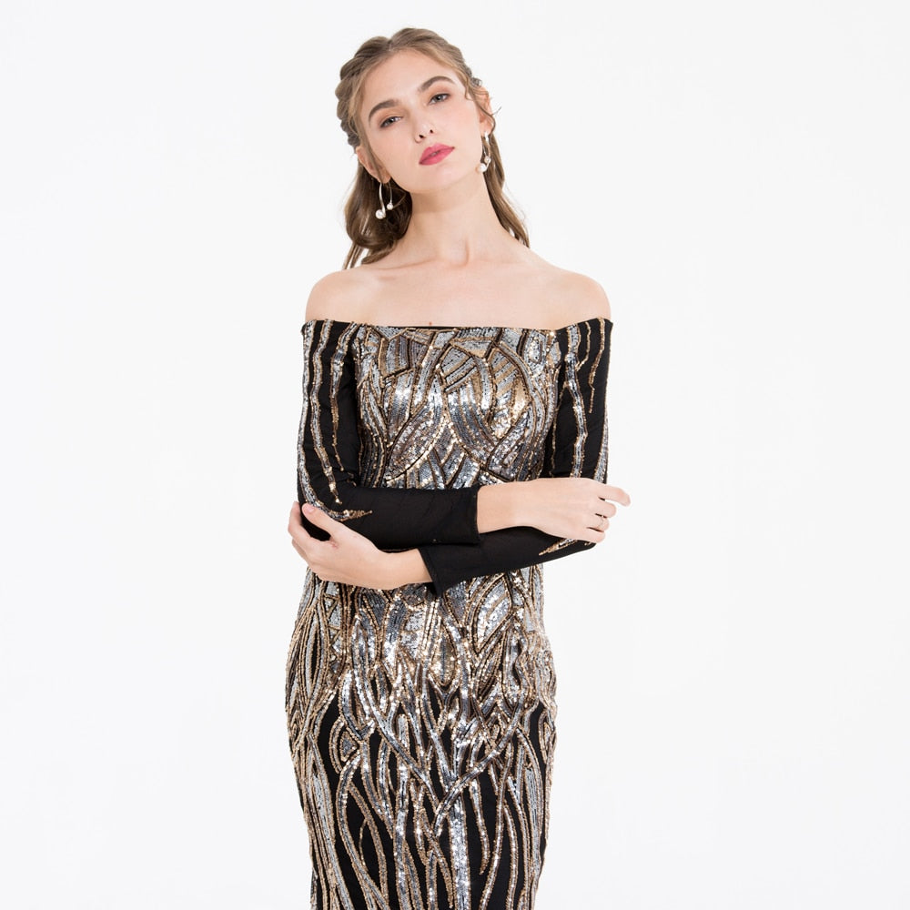 Angel-fashions Formal Evening Dresses Sparkling Gold Art-Deco Sequin Vintage Ho image 5