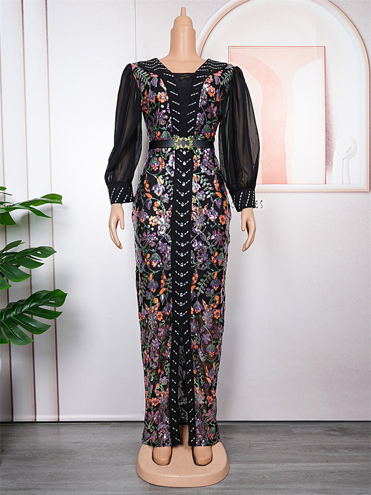 Turkey Dresses For Women African Designer 2024 Novelty Dashiki Sequin Maxi Robe image 3