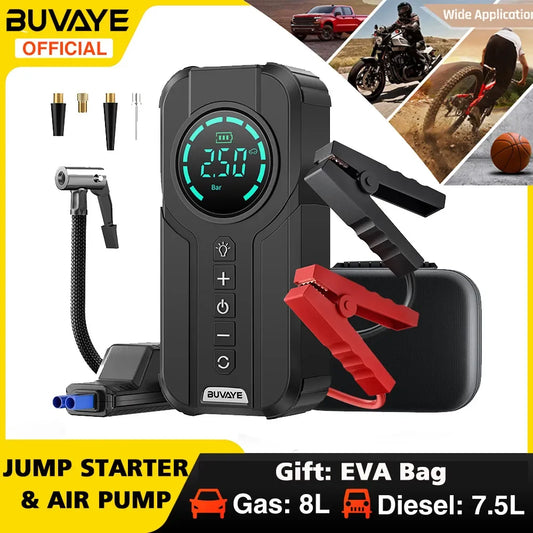 BUVAYE Car Jump Starter Air Pump Portable Air Compressor Multi-function Tire In image 0