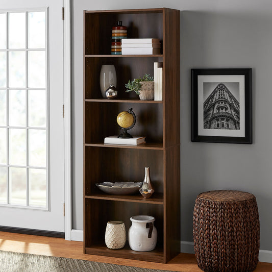 Mainstays 5-Shelf Adjustable Shelves Wooden Bookcase image 0
