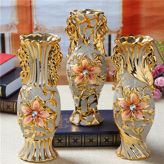 European Gold Plated Frost Porcelain Vase Vintage Advanced Ceramic Flower Vase  image 0