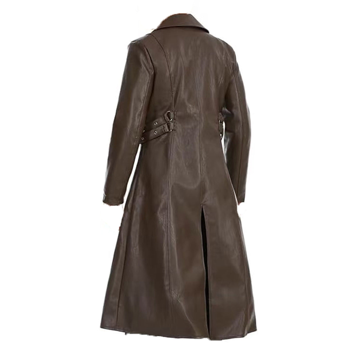 Men Steampunk Faux Leather Vintage Jacket Medieval Trench Coat Long Outwear Win image 3