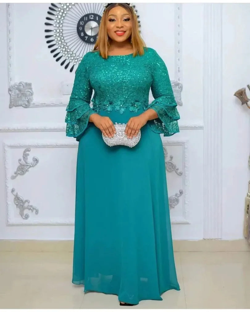 Plus Size African Party Dresses for Women 2024 New Fashion Dashiki Ankara Lace image 4